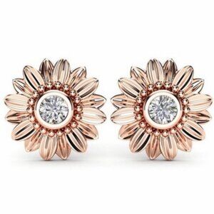 New 14k rose gold diamond sunflower earrings